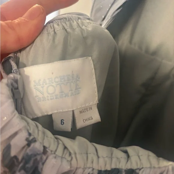 Marchesa Notte • Blue & Silver Floral Maxi Dress with open back • size 6 - Picture 13 of 16